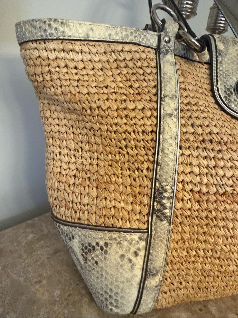 Coach Hampton Python Straw Tote.  2011 - Picture 8 of 15
